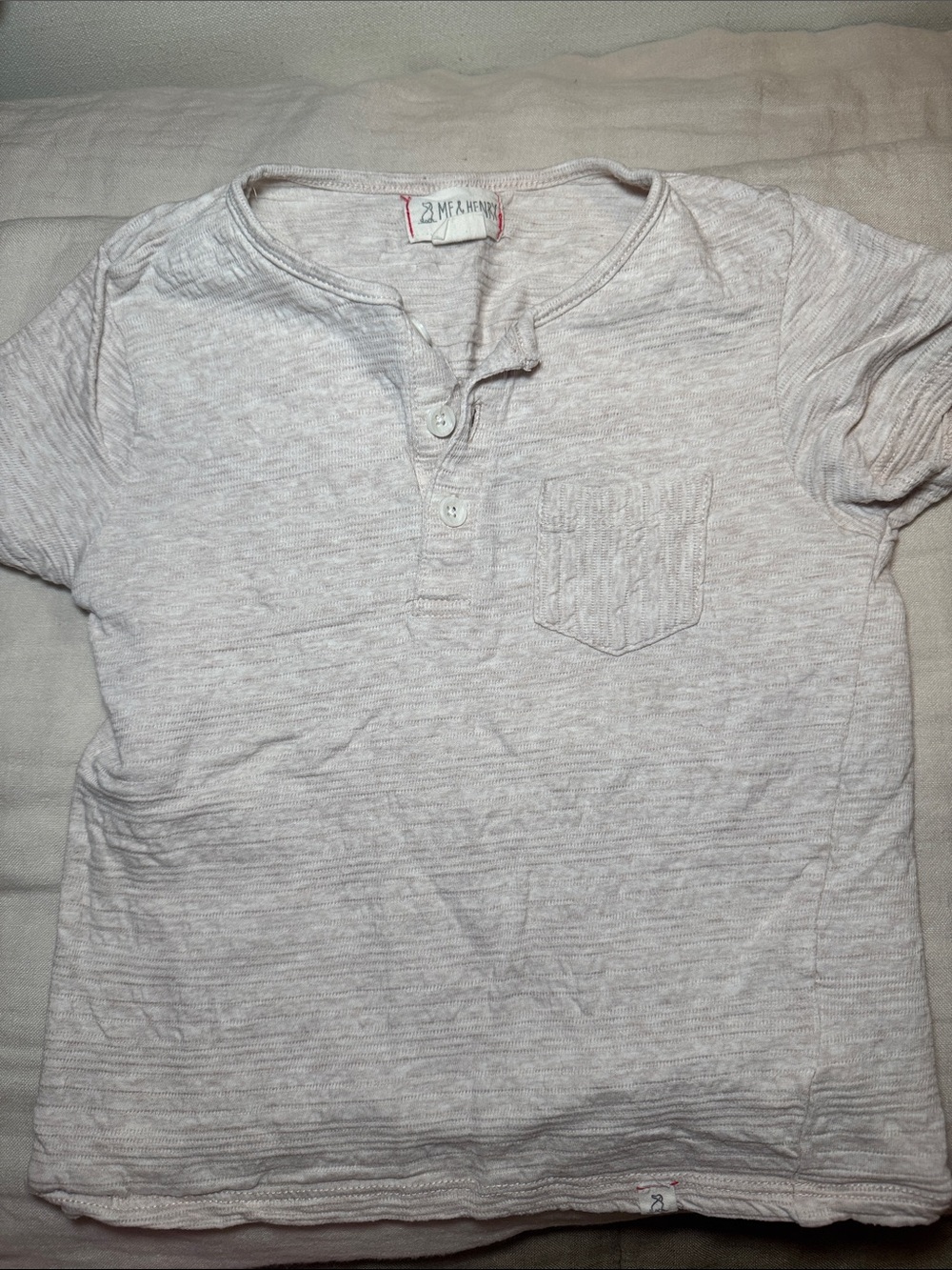 Kids Cream Heather Short Sleeve Henley Tee